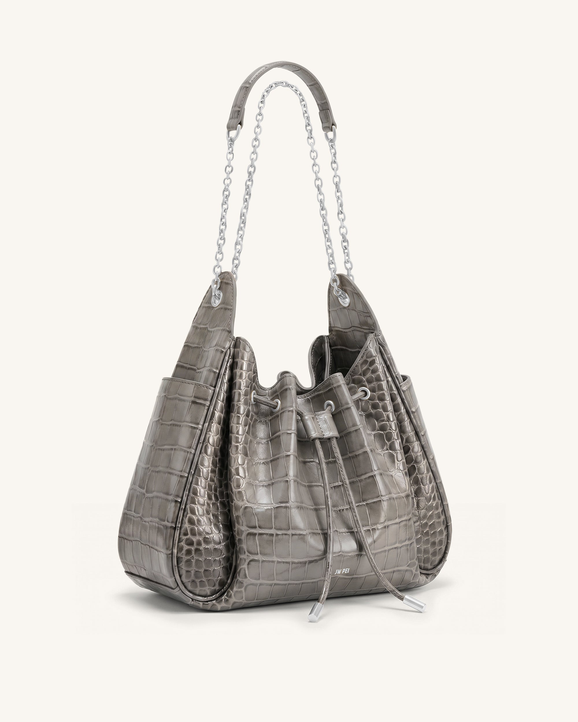 Rowan Sac seau à cordon de serrage froncé avec chaîne - Crocodile gris