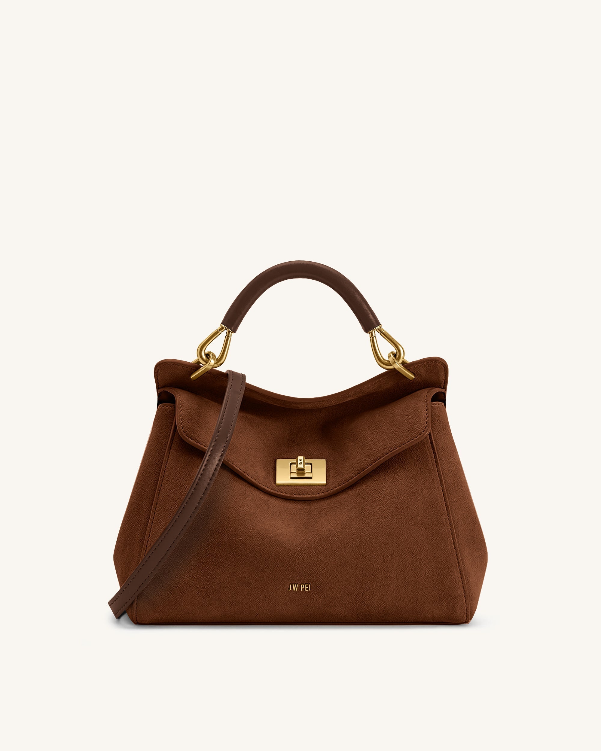 Lucia Sac à main classique en faux daim à poignée supérieure - Marron rouge foncé