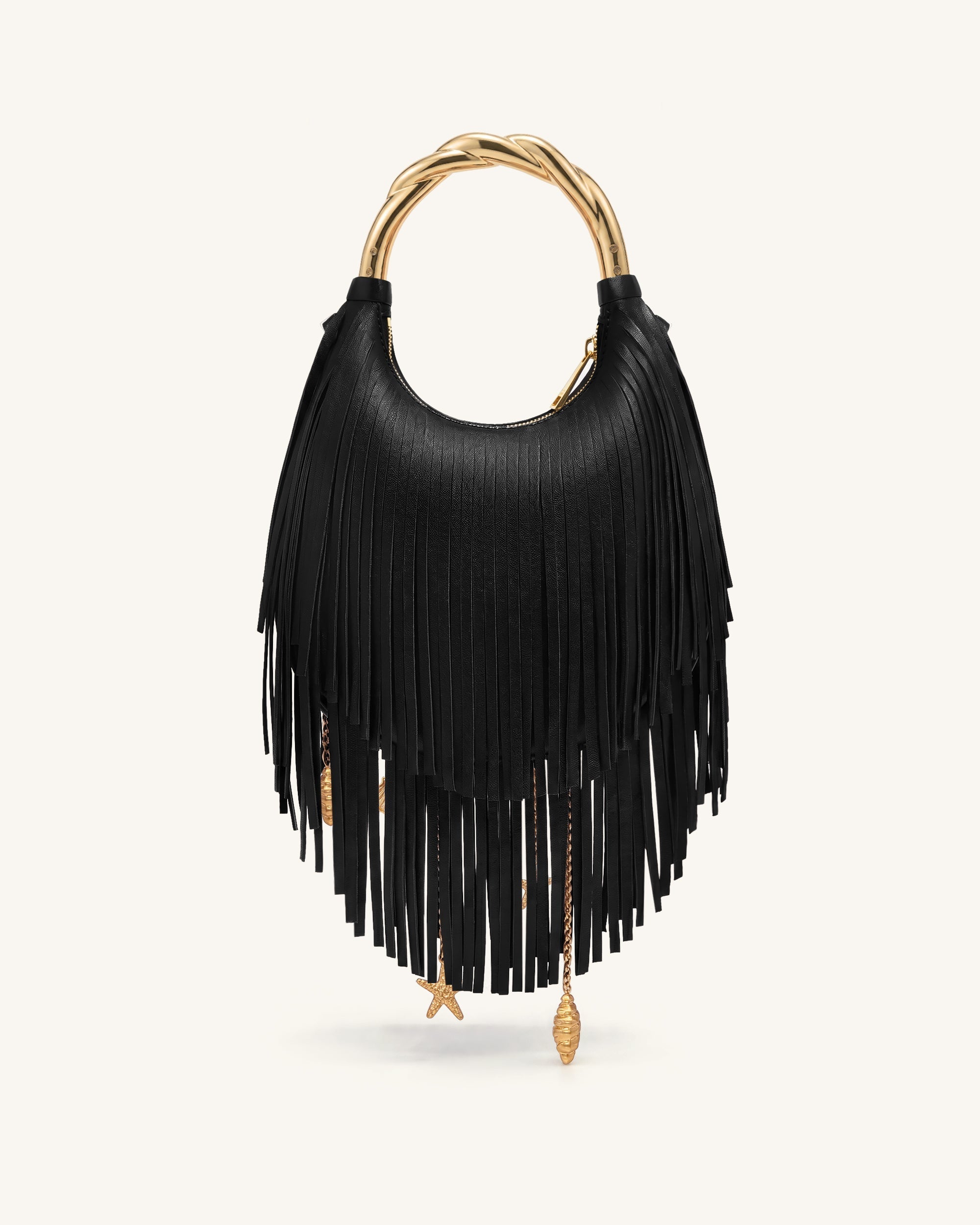 Chloe Sac à main à franges et poignée en métal - Noir