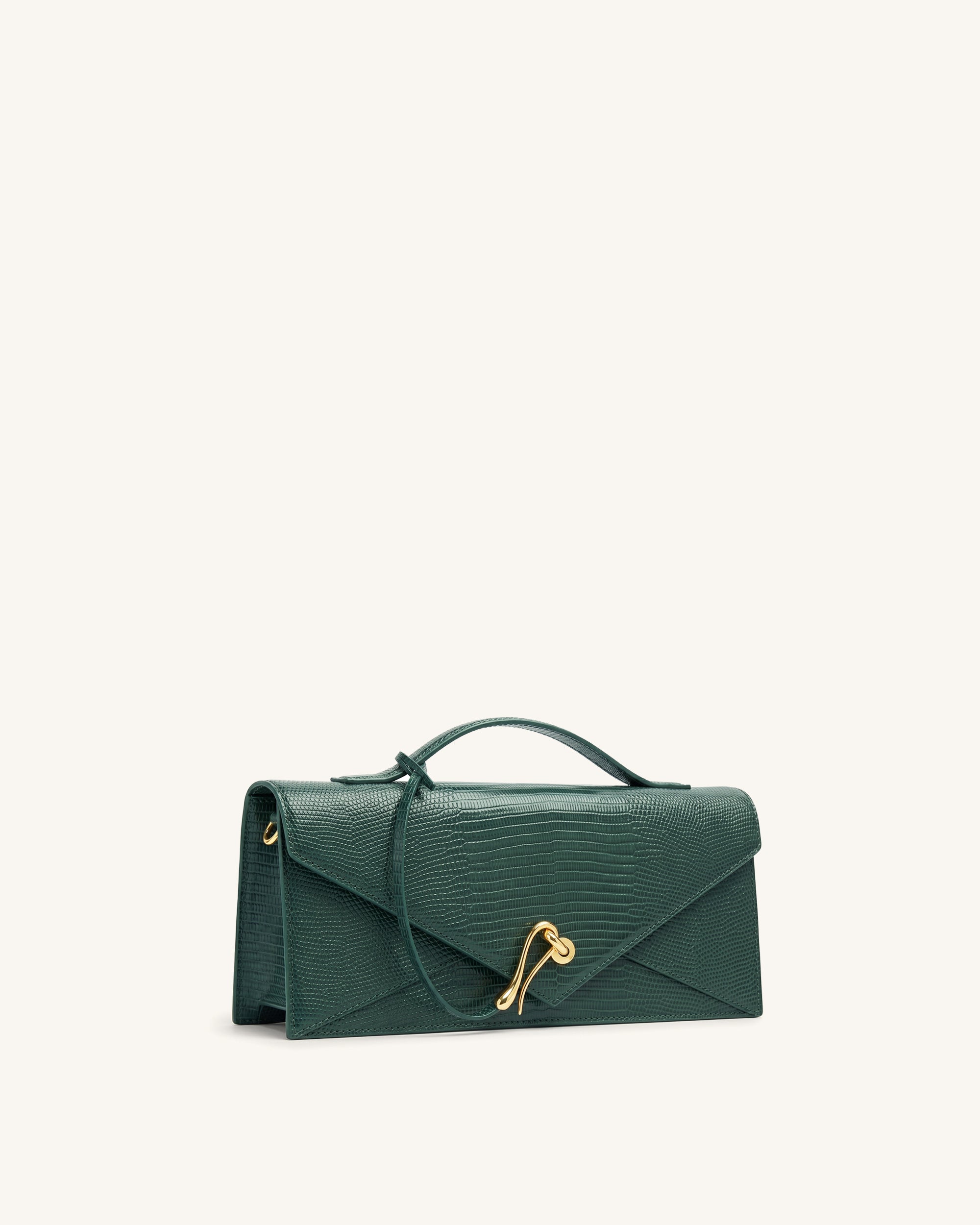 Celeste Sac à main enveloppe - Vert olive à texture lézard