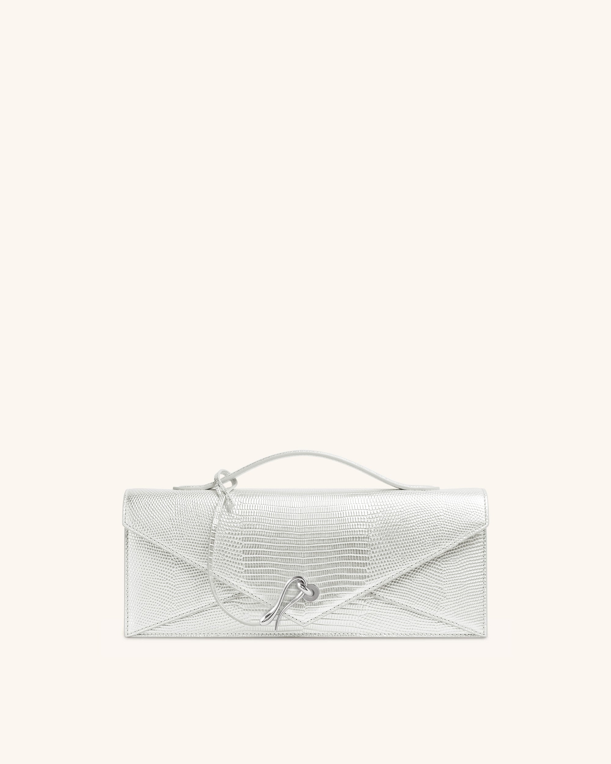 Celeste Sac à Poignée Enveloppe - Texture Lézard Argenté