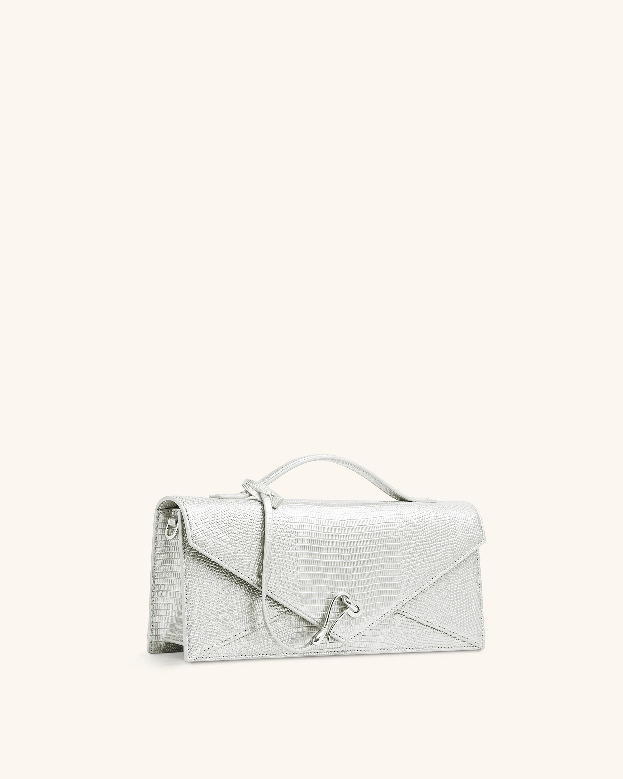 Celeste Sac à Poignée Enveloppe - Texture Lézard Argenté
