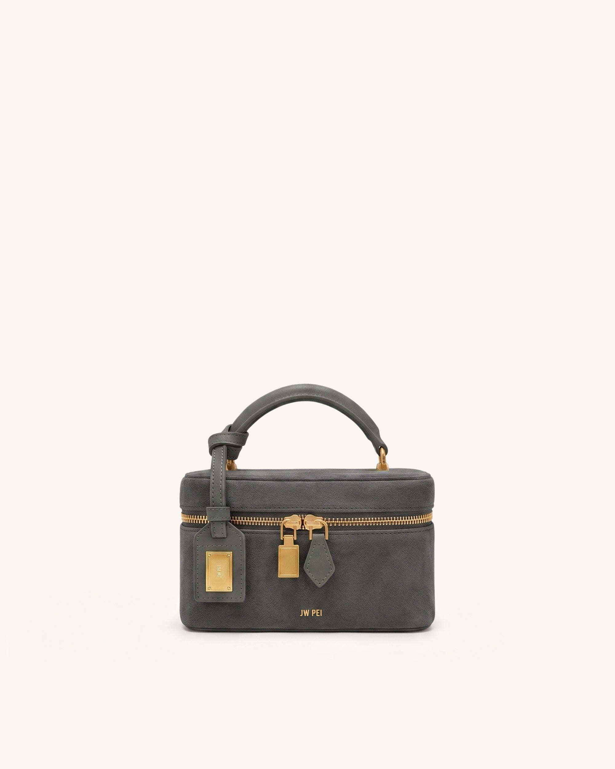 Cleo Sac à poignée supérieure forme boîte en faux daim - Gris foncé