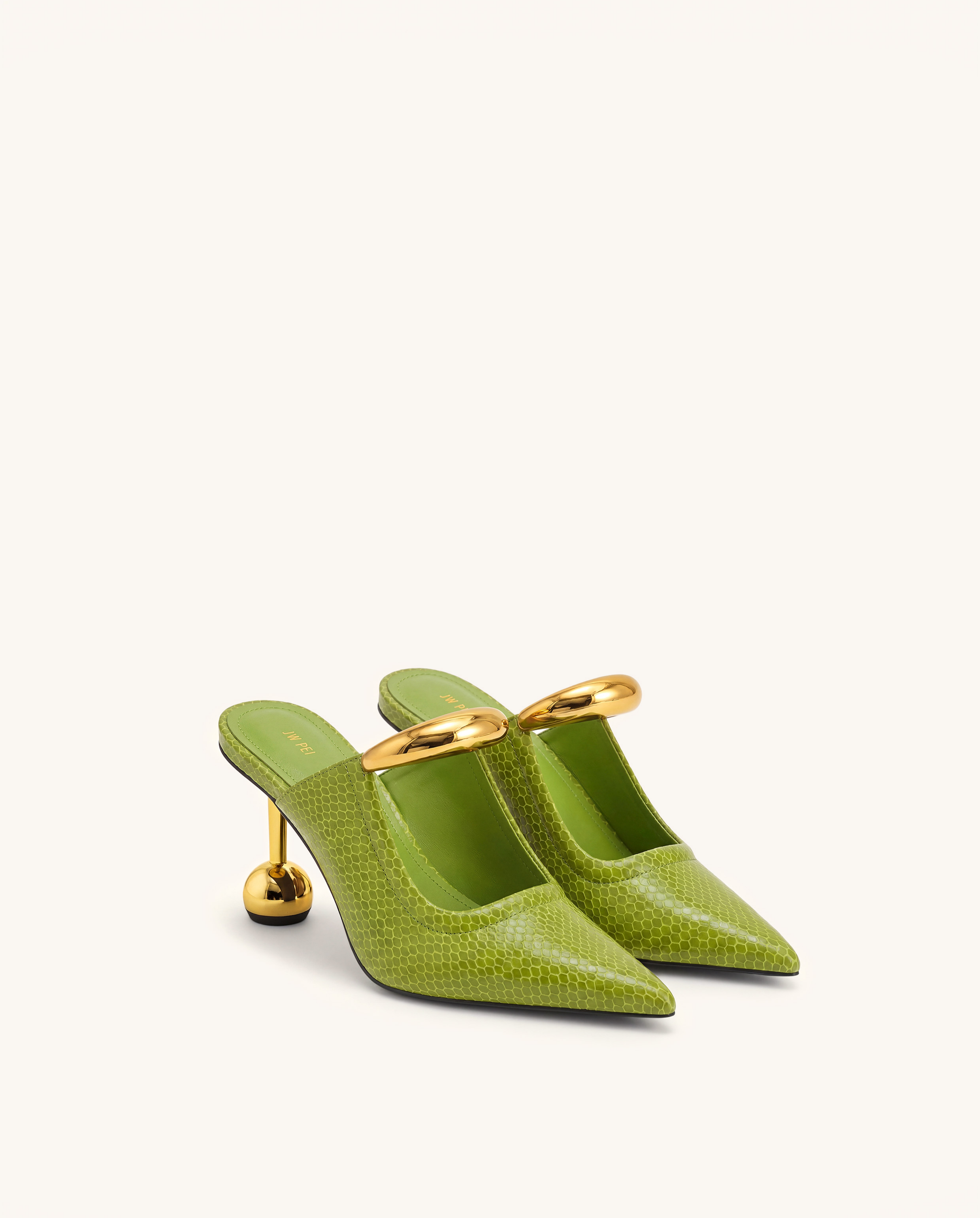 Sofia Mules à talon sphérique avec détail en métal - Vert