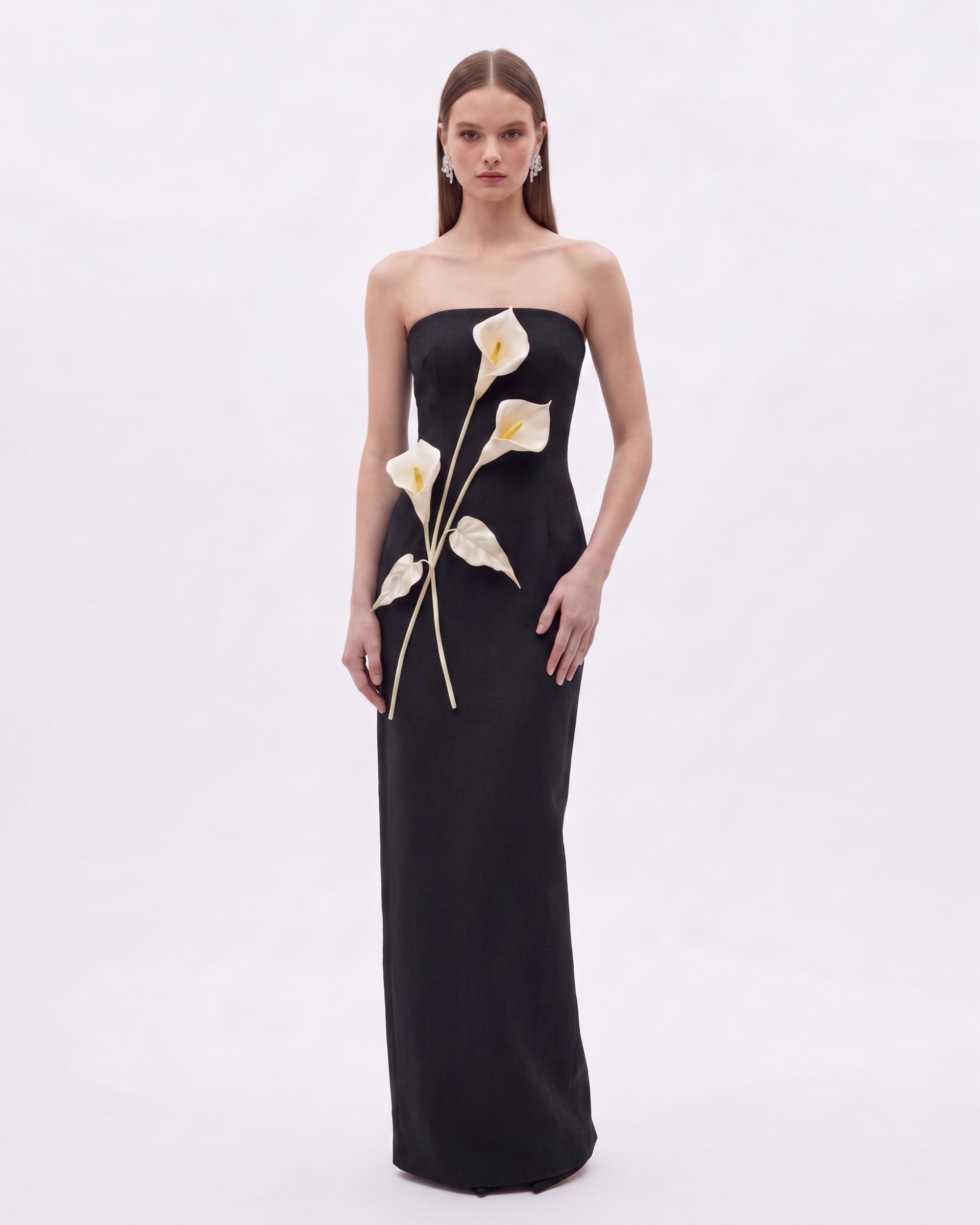 Robe bustier à appliqués floraux - Noir