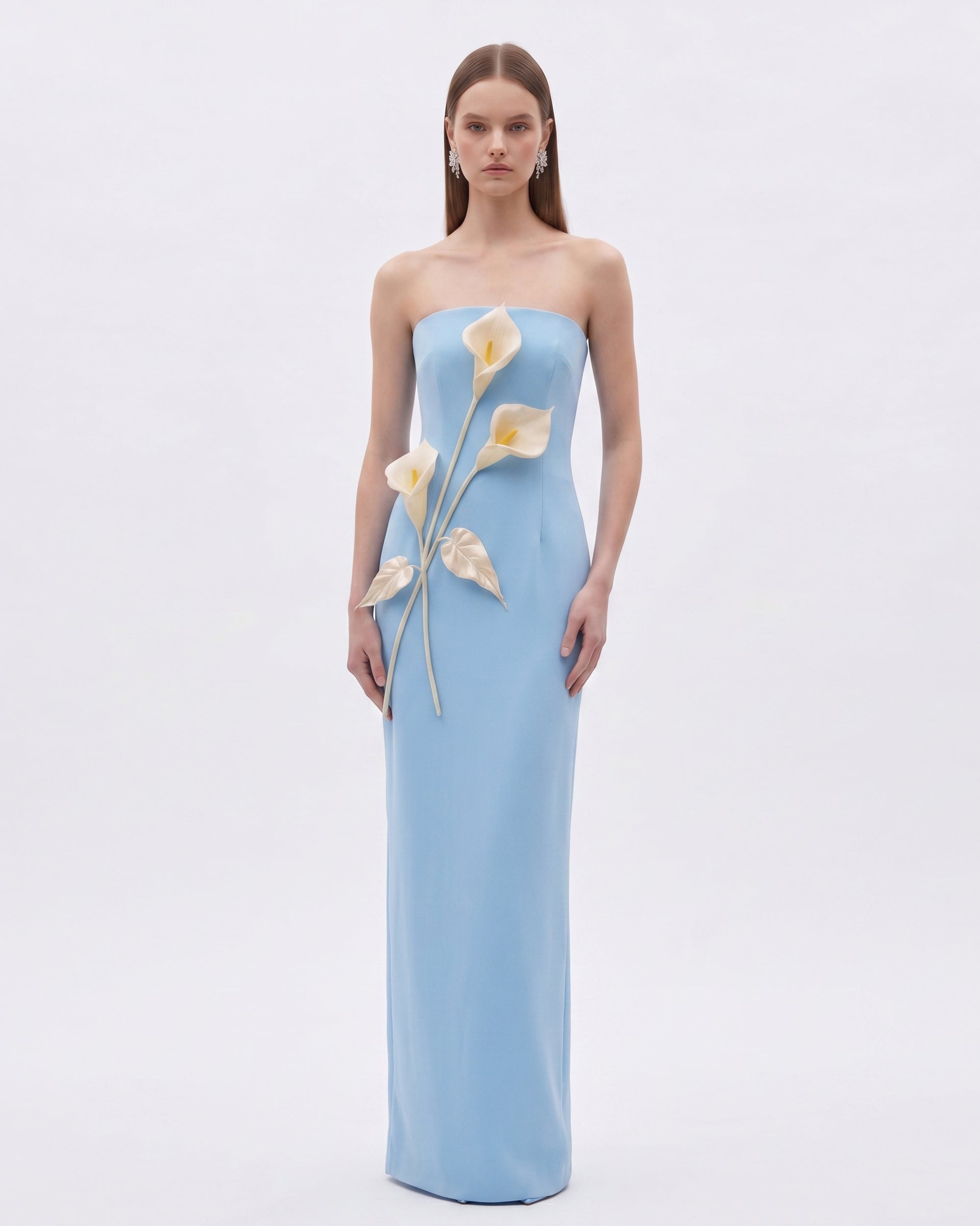 Robe bustier à appliqués floraux - Bleu clair