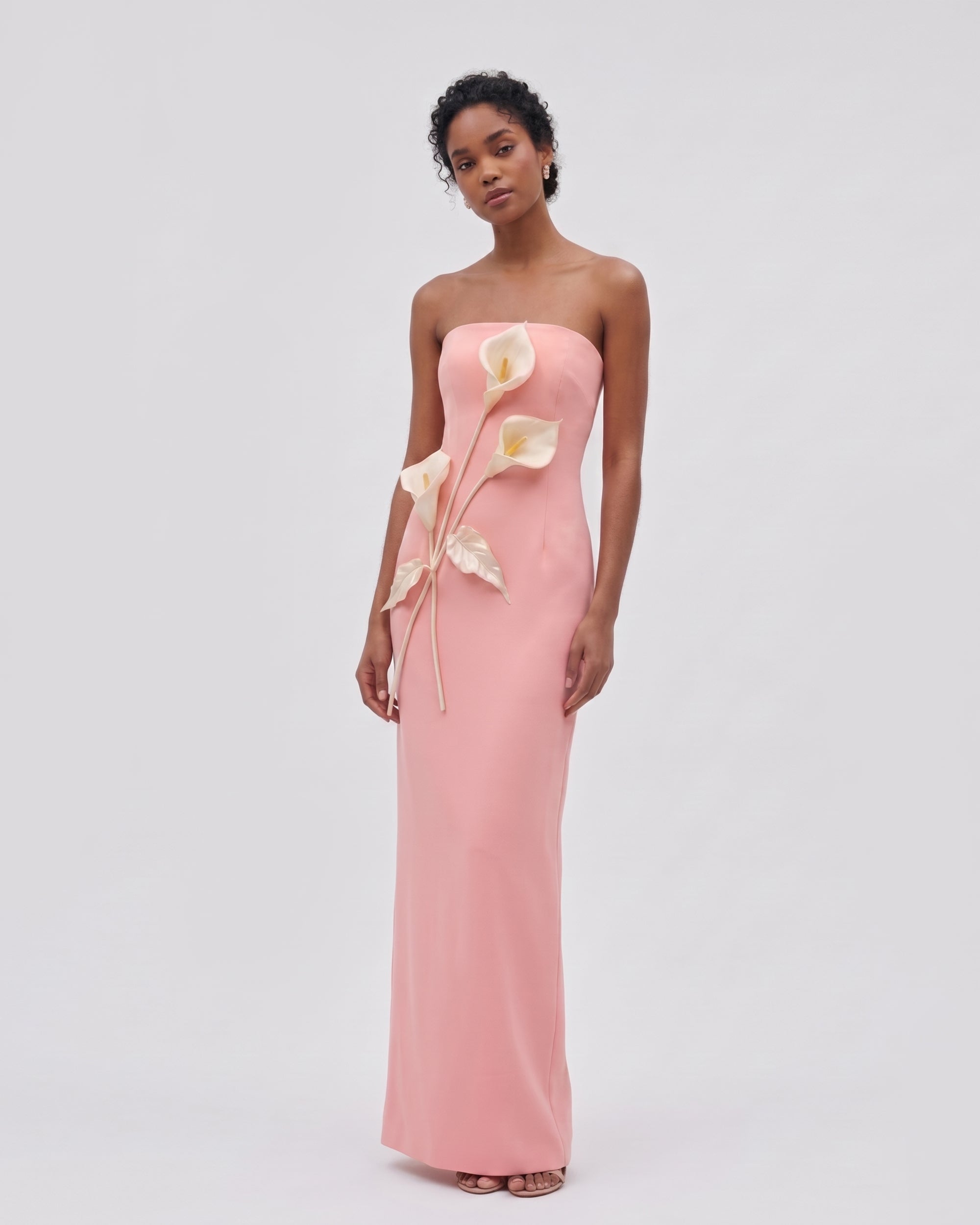 Robe bustier à appliqués floraux - Rose corail