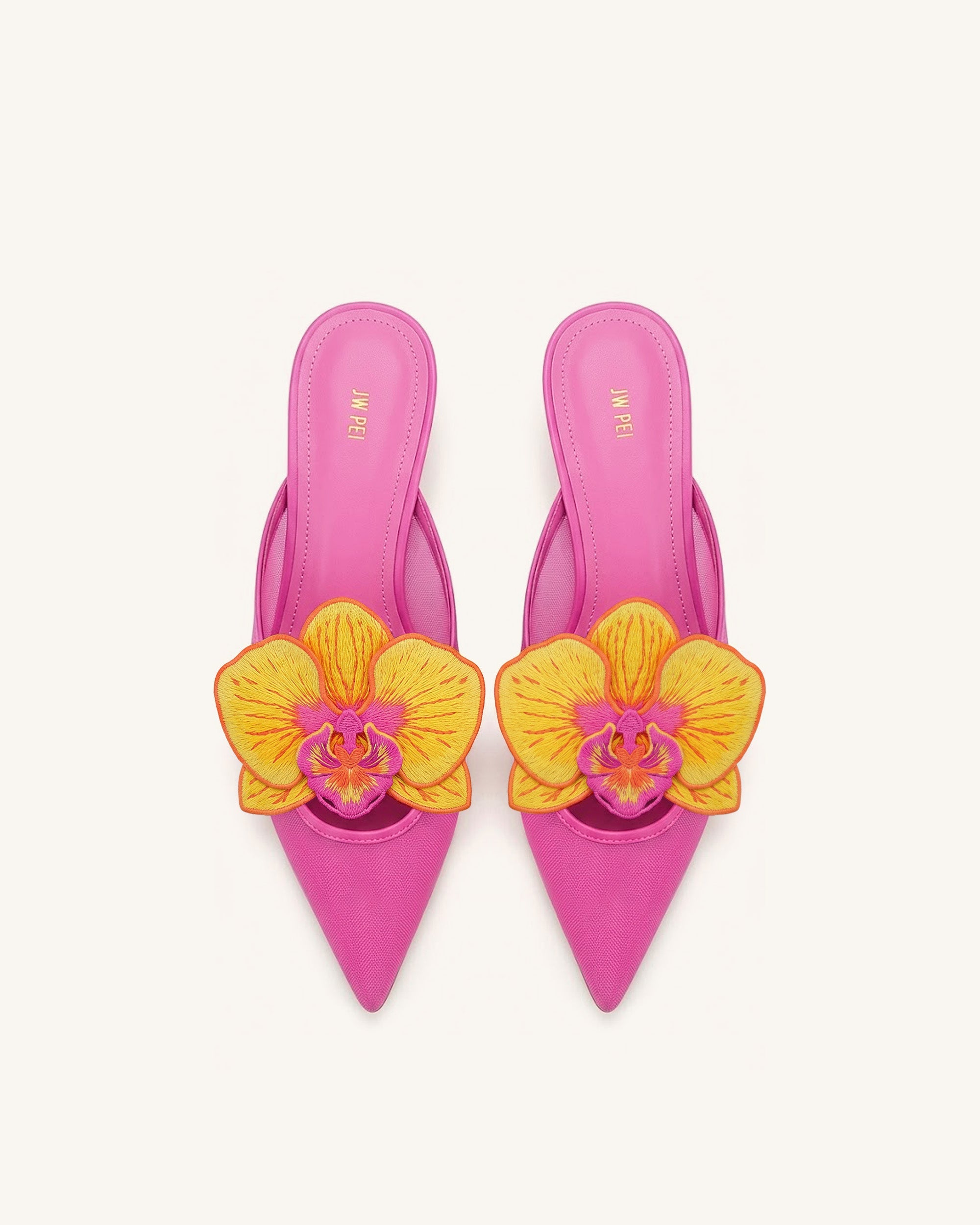 Helena Mules ajourées à décorations brodées - Rouge rose