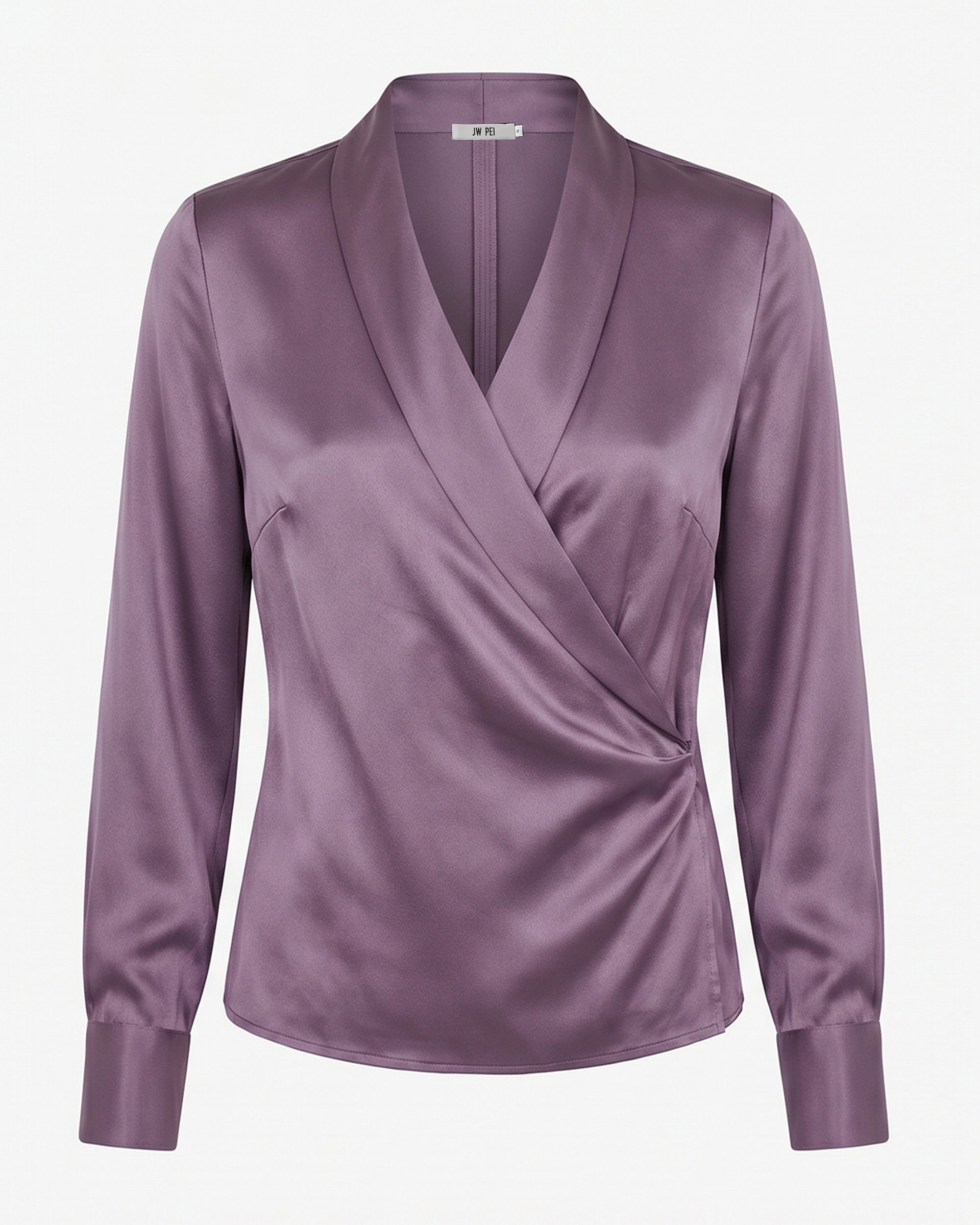 Blouse à manches longues en satin à col en V cache-cœur - Mauve poudré