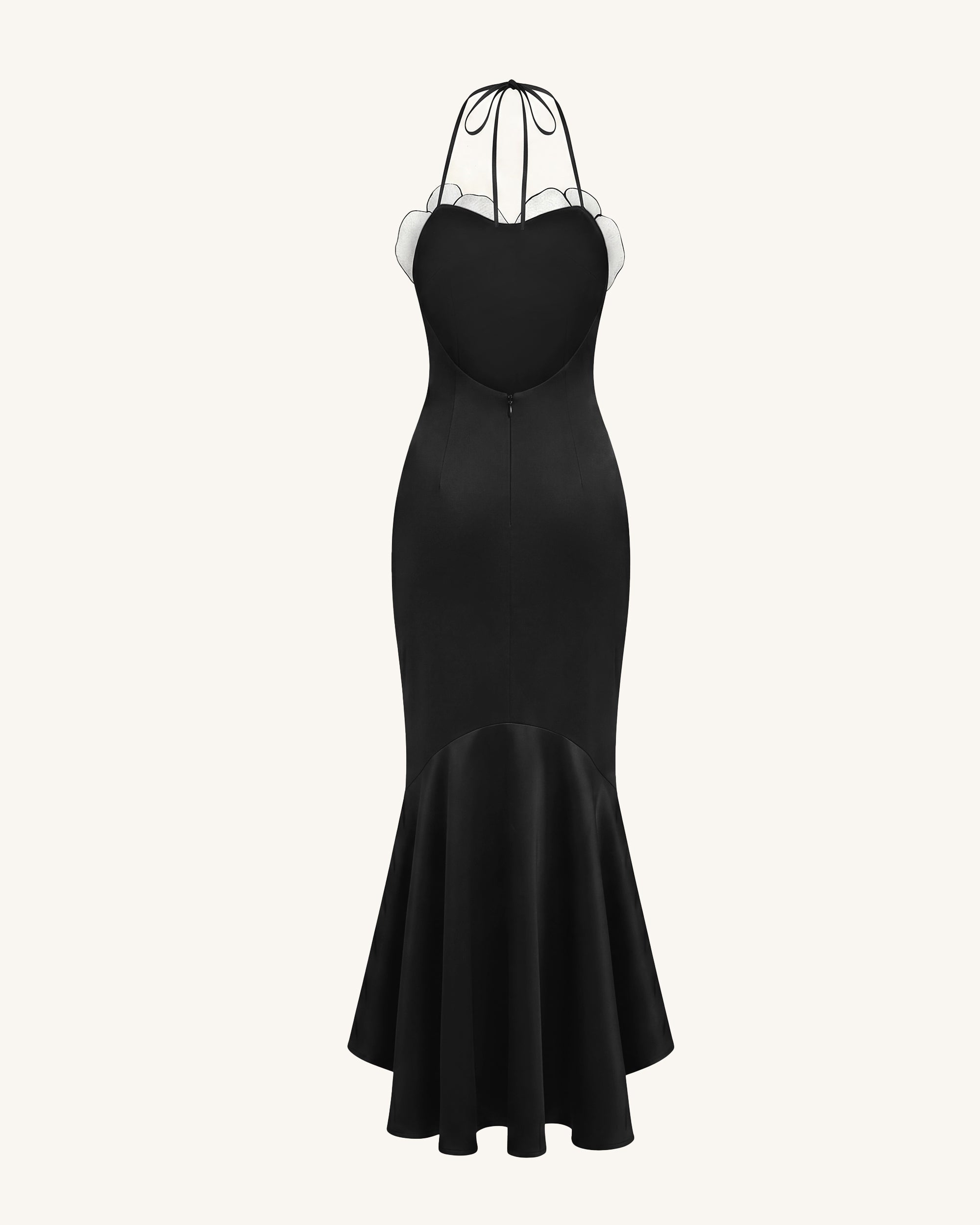 Robe midi asymétrique à broderies orchidées - Noir