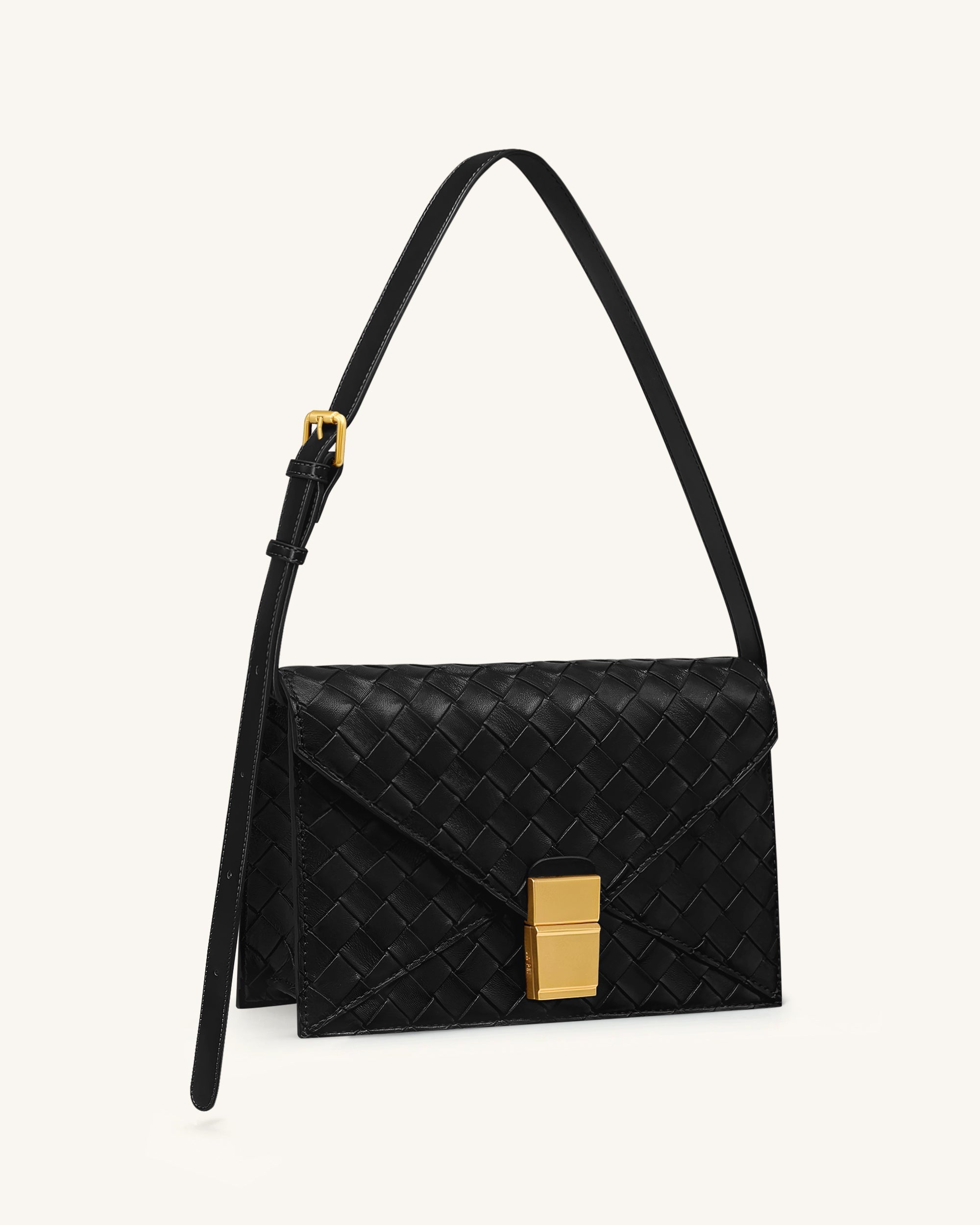 Clio Sac bandoulière enveloppe à texture tressée - Noir