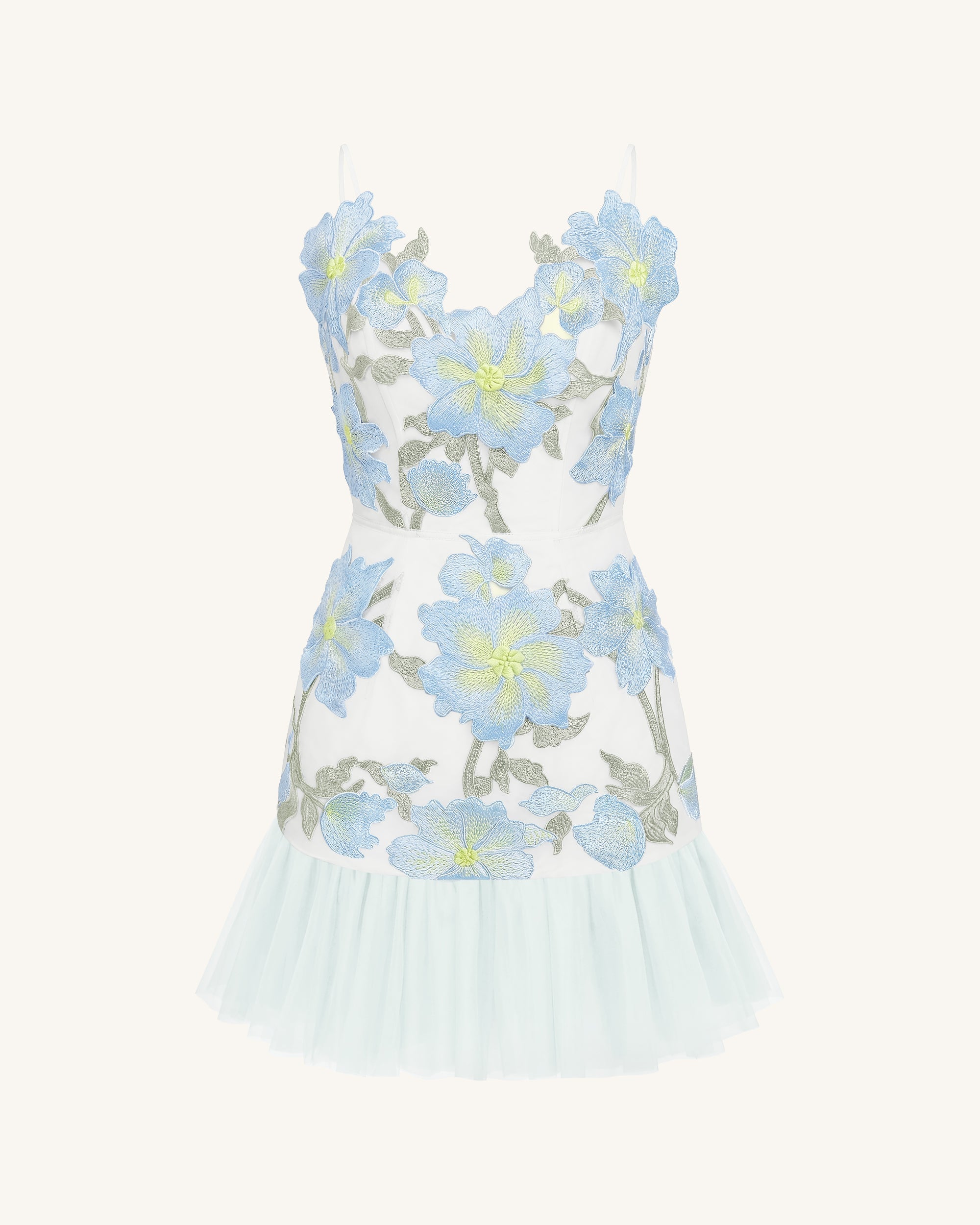 Mini robe à bretelles à fleurs - Bleu ciel