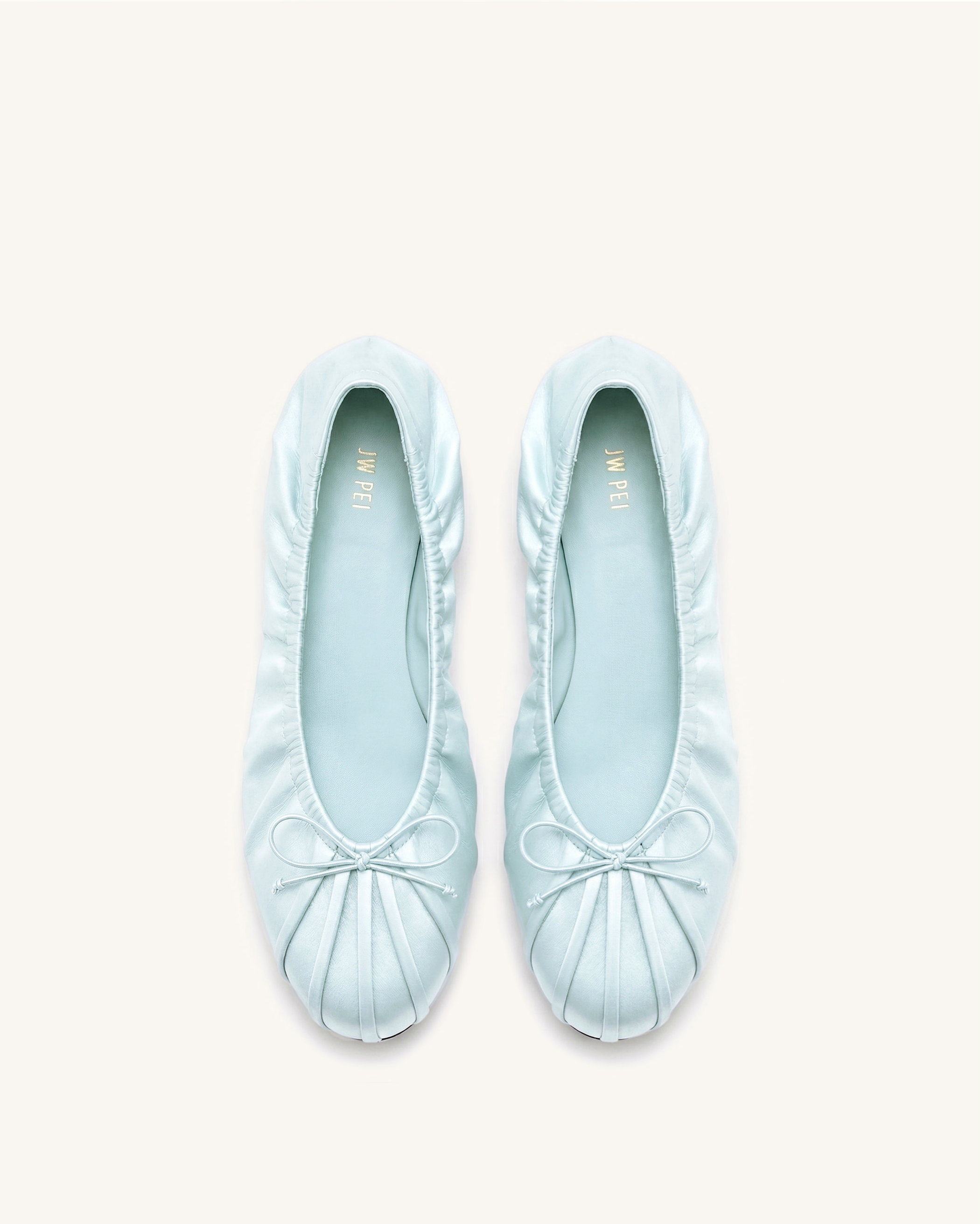 Solenne Ballerines en satin froncées à cordon de serrage - Bleu
