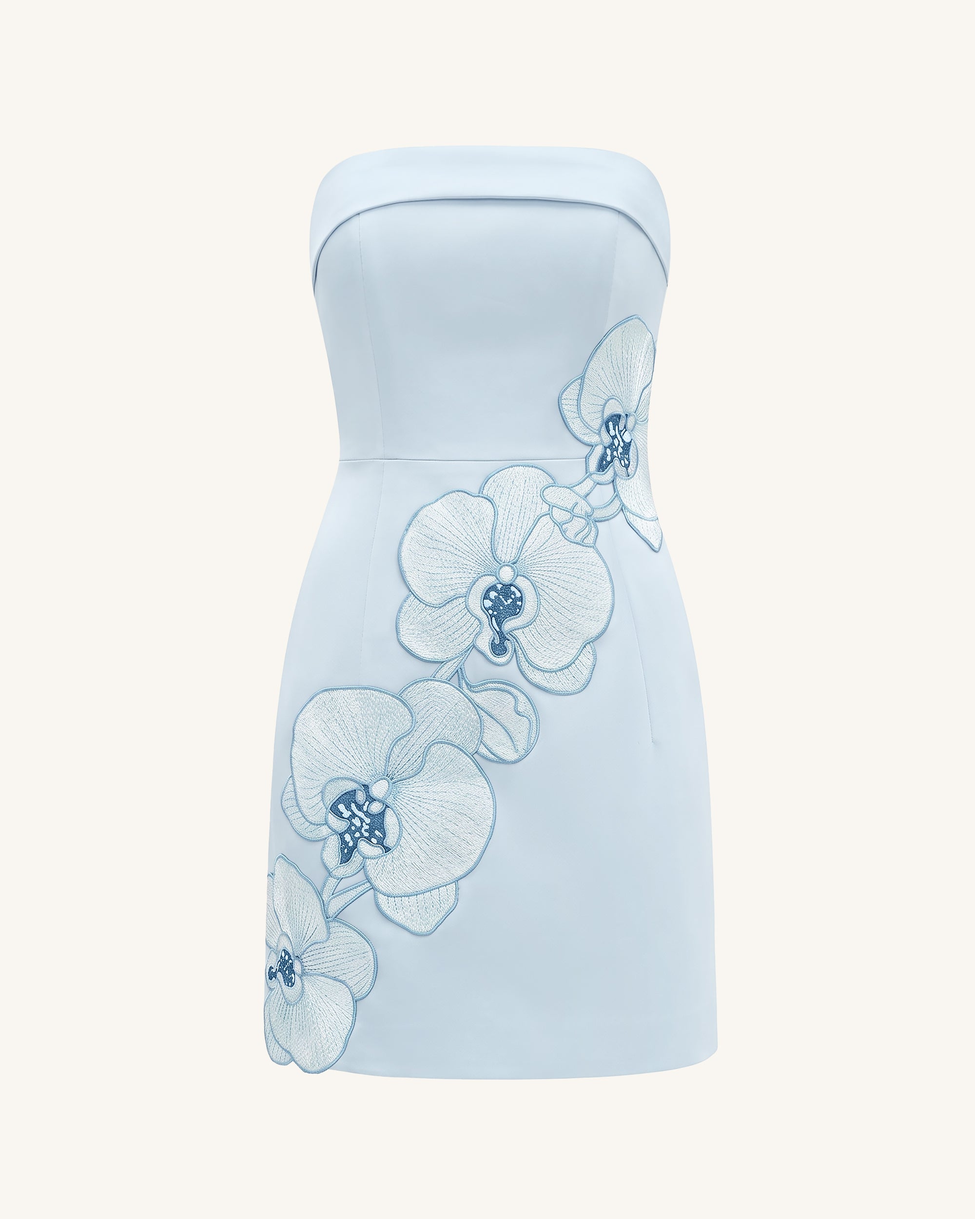 Orchid Robe Midi Droite Bandeau Broderie - Bleu Clair