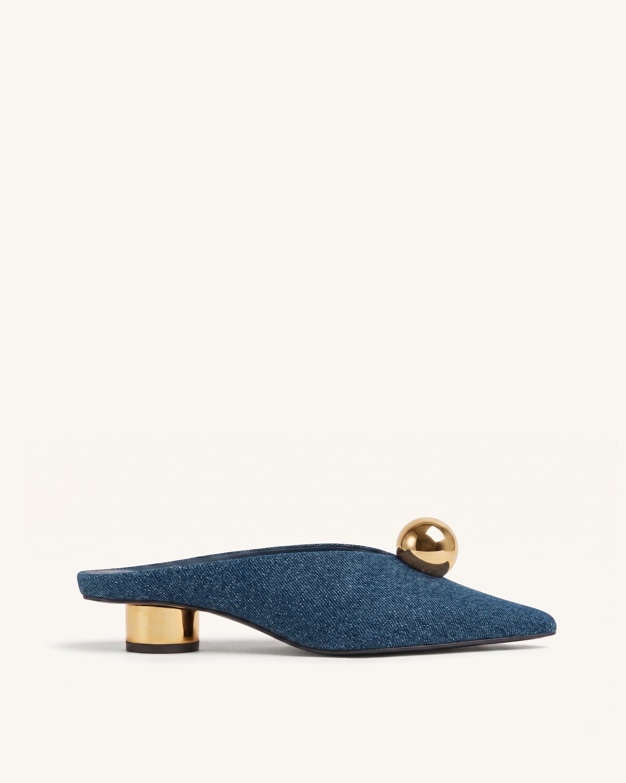 Helena Mules à bout pointu et sphère dorée - Bleu jean