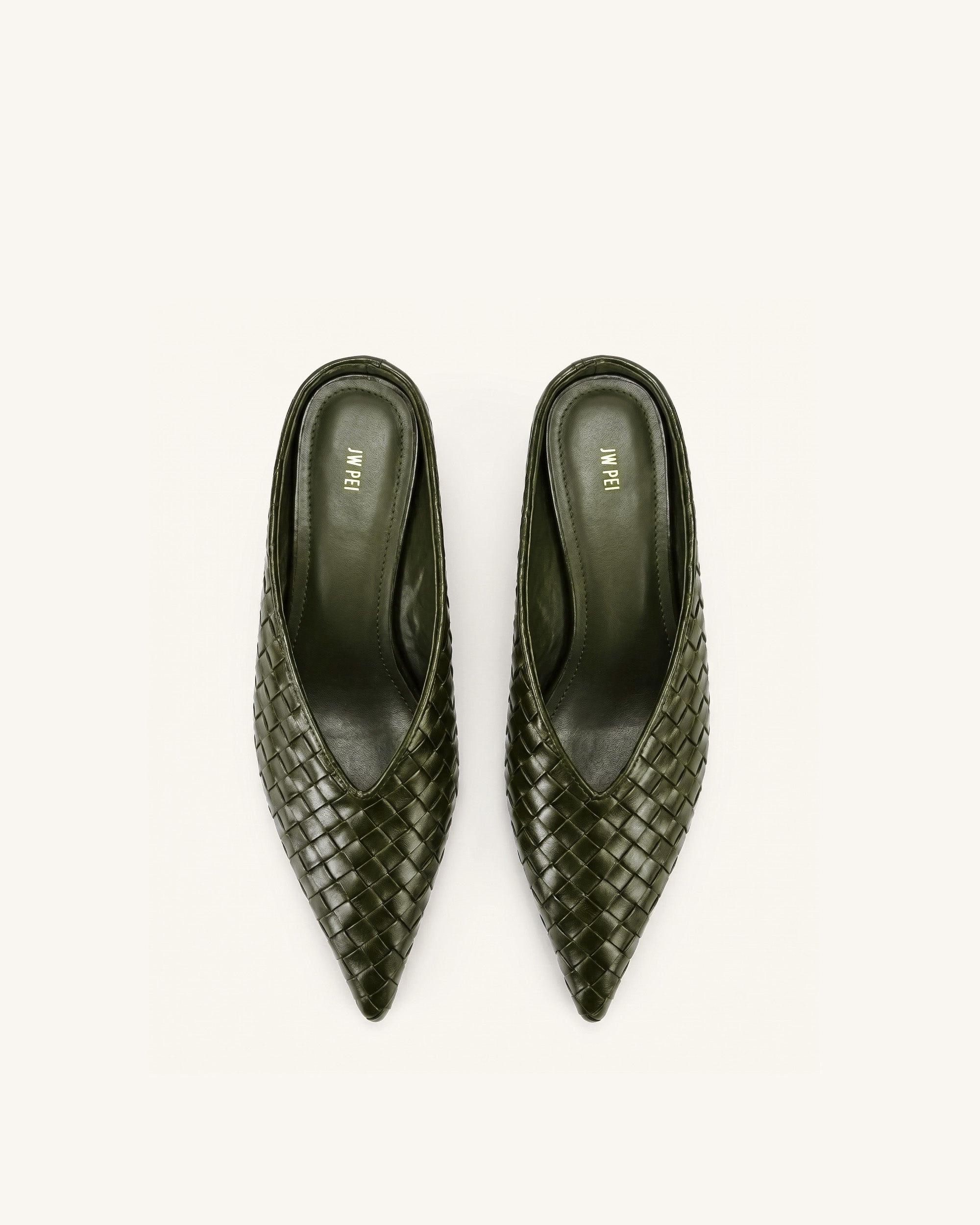 Helena Mules tissées texturées à bout pointu - Vert olive