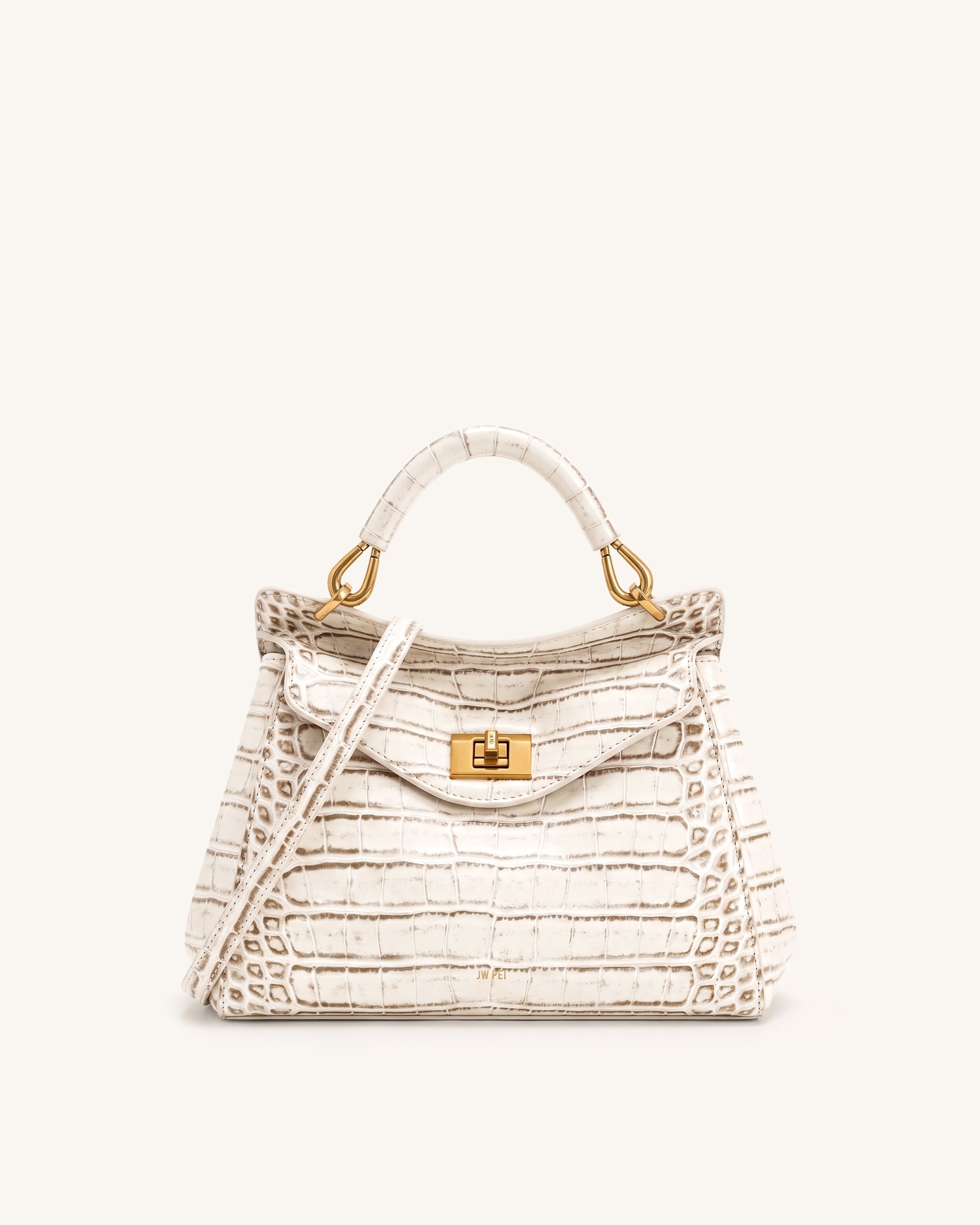Lucia Sac classique à poignée supérieure - Effet croco blanc cassé