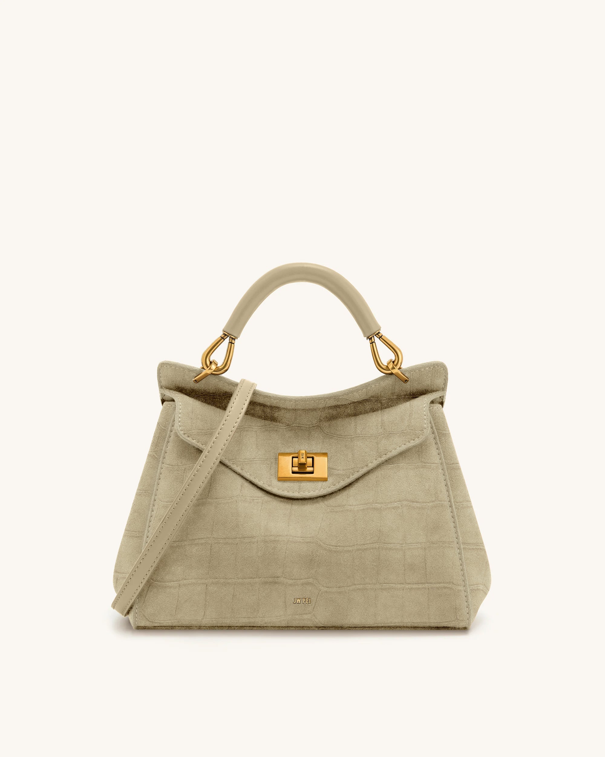 Lucia Sac à poignée supérieure classique en faux daim effet croco - Beige clair