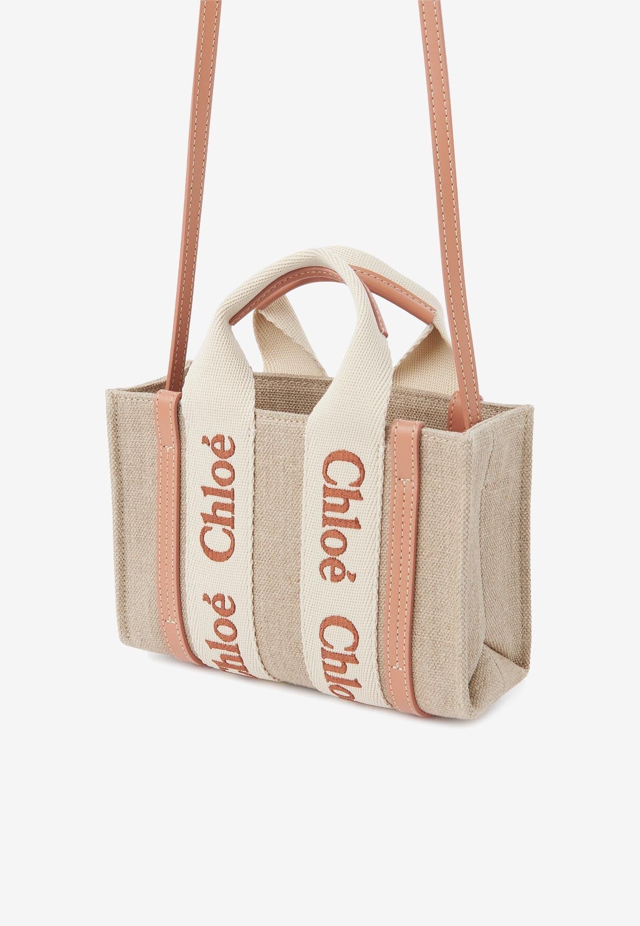 Mini Woody Cabas Bag en Linen et en Cuir