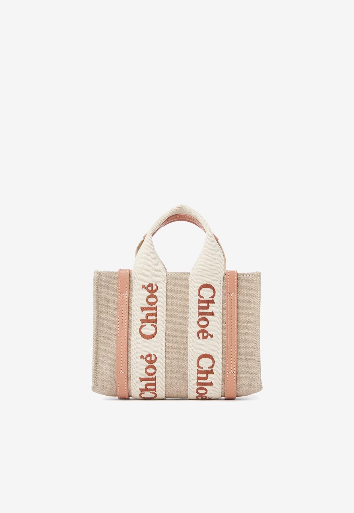Mini Woody Cabas Bag en Linen et en Cuir