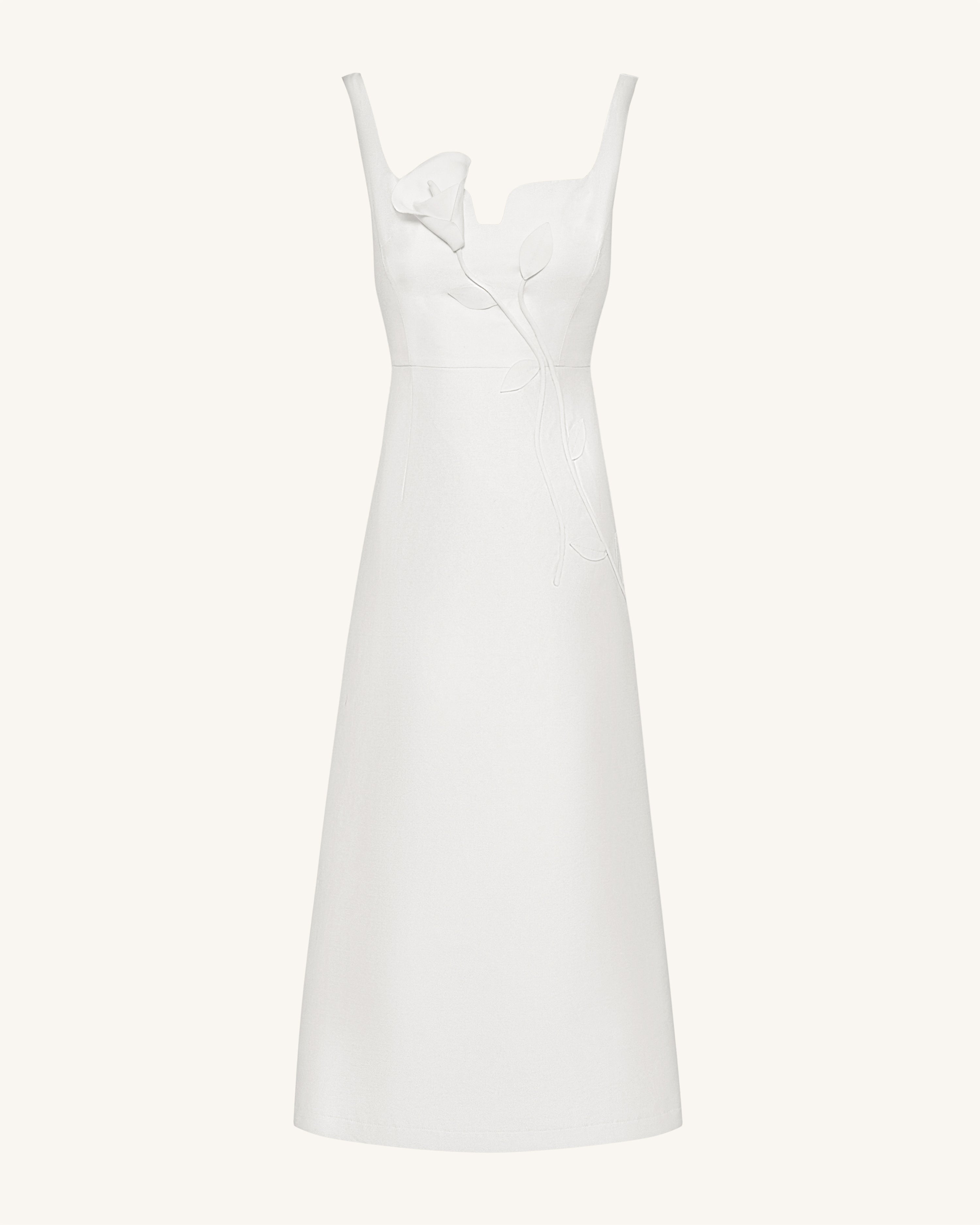 Robe de soirée asymétrique décolleté cœur avec appliqués vigne 3D – Blanc