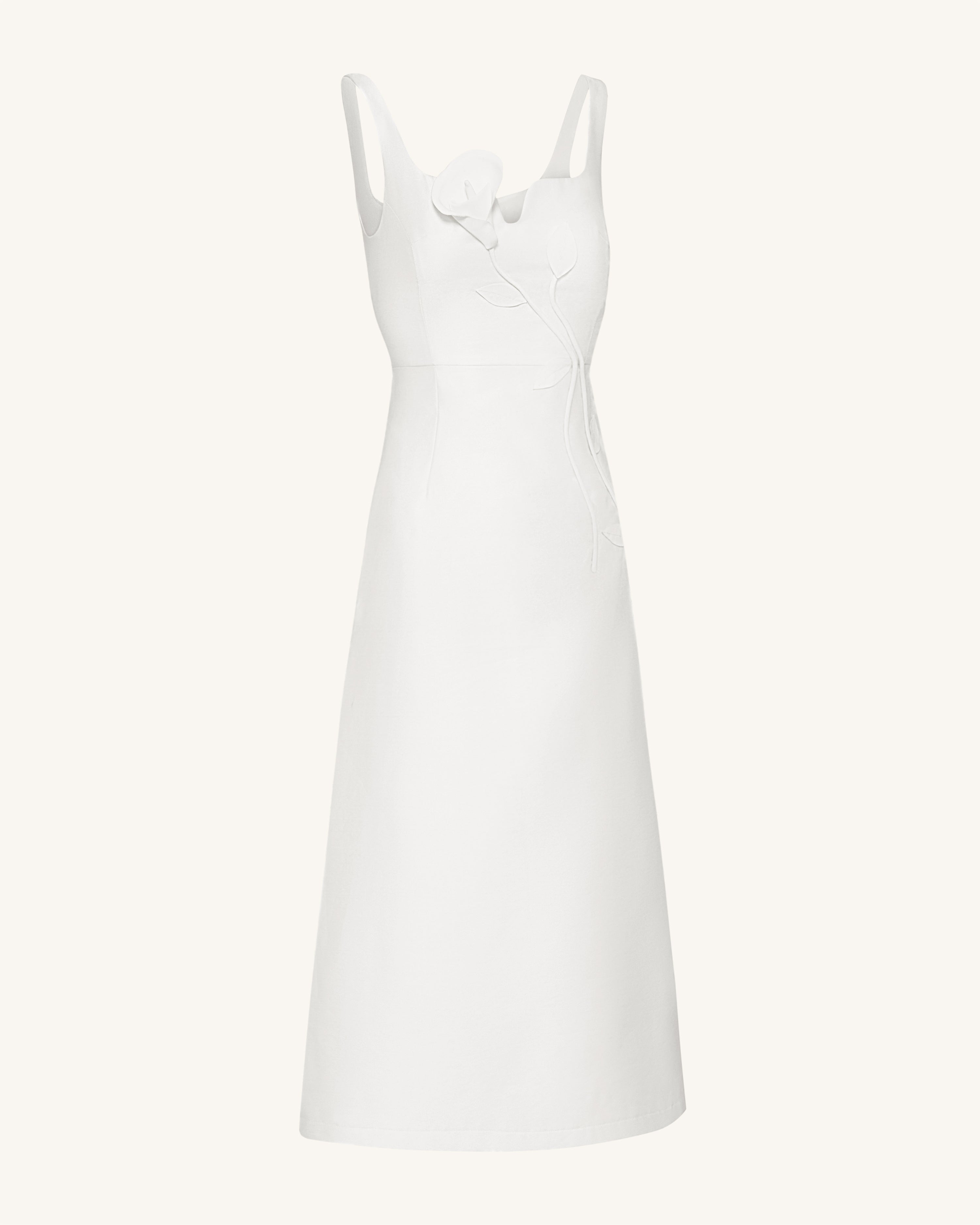 Robe de soirée asymétrique décolleté cœur avec appliqués vigne 3D – Blanc