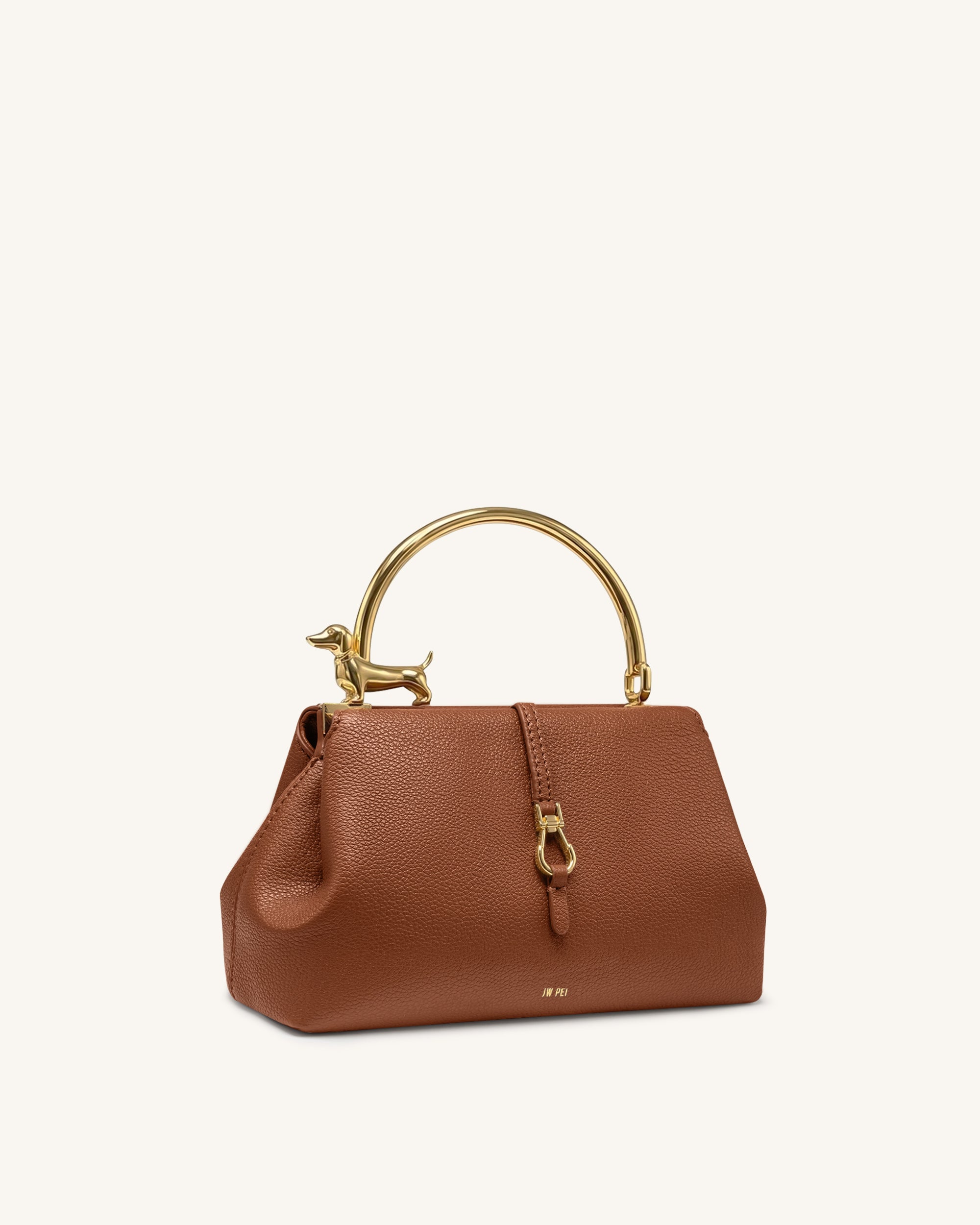 Bruna Sac à main supérieur avec anse en métal dachshund - Marron