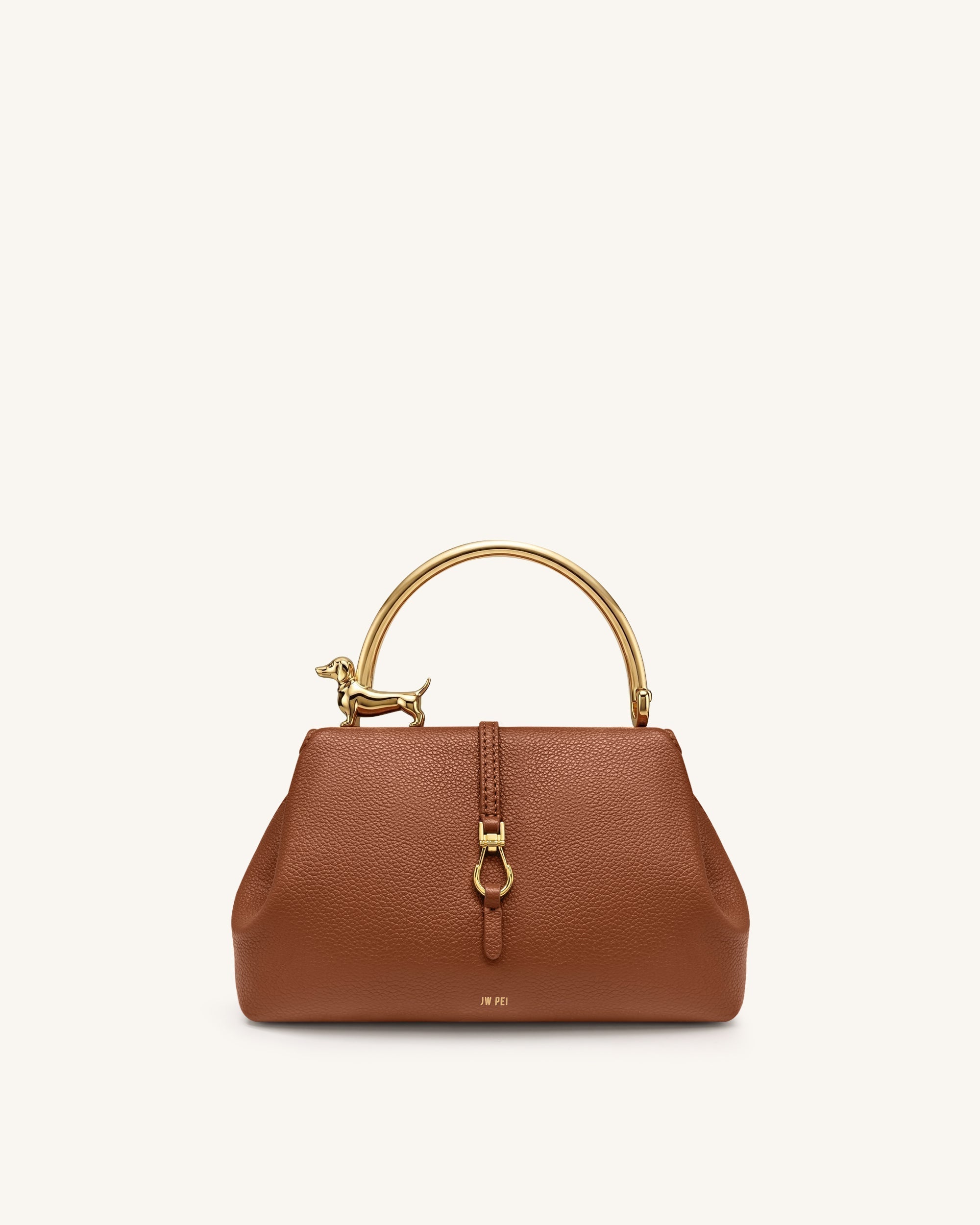 Bruna Sac à main supérieur avec anse en métal dachshund - Marron